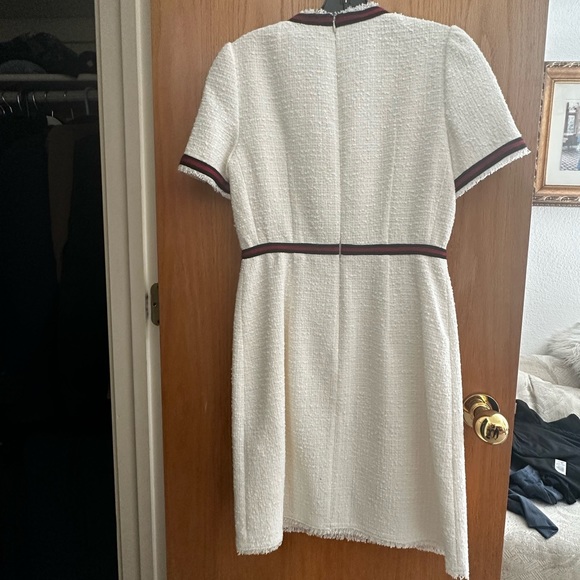 NWT L.K. Bennett Leni Tweed Cream Shift Dress with Fringe - Picture 8 of 9